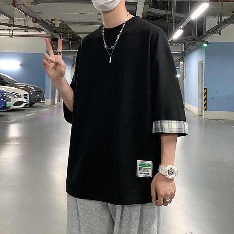 5分袖Tシャツ メンズ クルーネック ストレート トップス ティーシャツ
