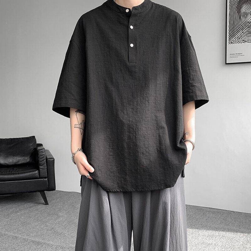 綿麻 Tシャツ ヘンリーネック 半袖 メンズ おしゃれ 大きいサイズ 5分