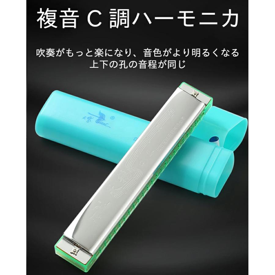 24穴ハーモニカ C調 複音 初心者 向け 入門 練習用 収納ケース付き