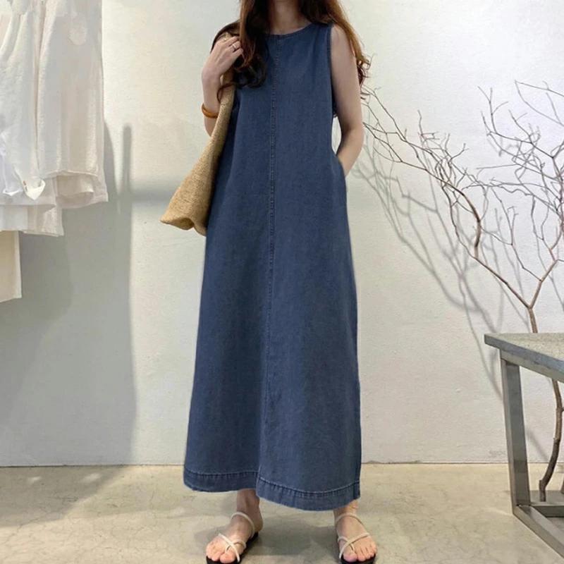ワンピース デニムワンピース ノースリーブ ロング丈 レディース 春夏