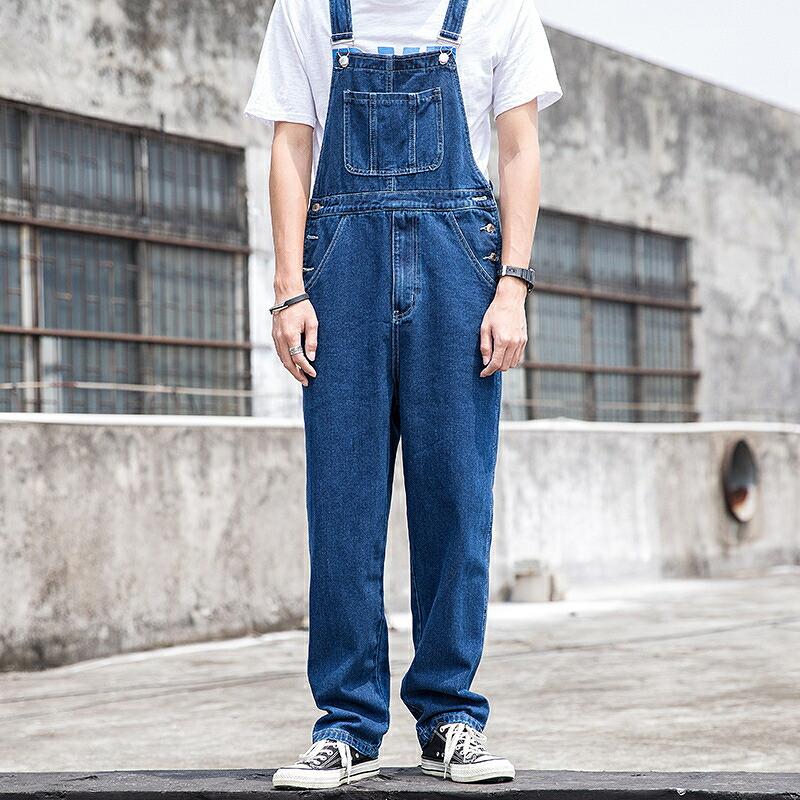 オーバーオール メンズ サロペット ワイド ゆったり ストレート 青