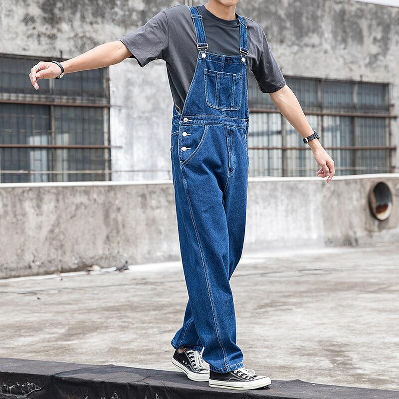 オーバーオール メンズ サロペット ワイド ゆったり ストレート 青
