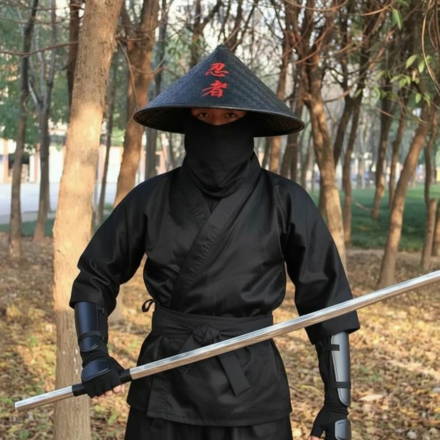 帽子 竹笠 忍黒蓮 - 忍者風 竹製 黒笠 雨よけ 撥水加工 軽量 忍 侍 笠