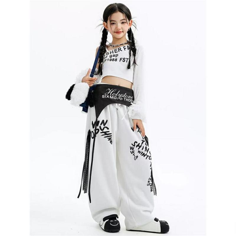 ダンス衣装 キッズ ガールズ セットアップ 白 ヒップホップ へそ出し
