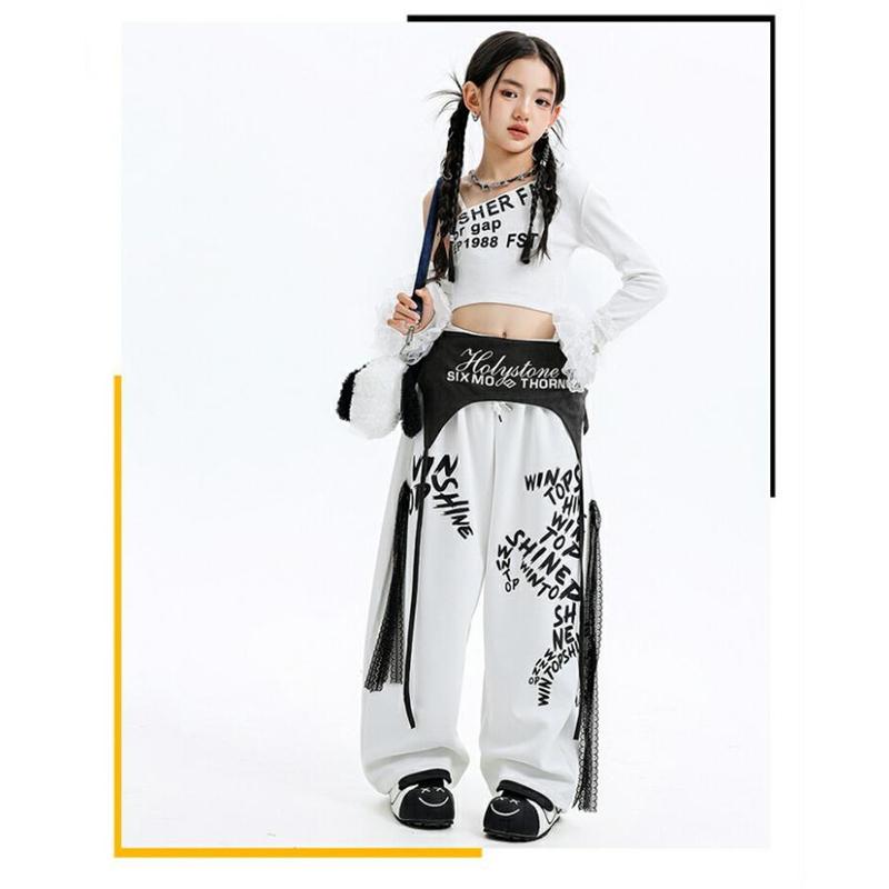 ダンス衣装 キッズ ガールズ セットアップ 白 ヒップホップ へそ出し