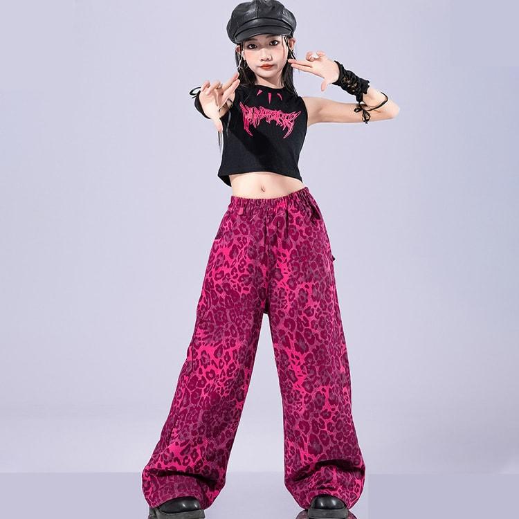 k-pop衣装 女の子 キッズダンス衣装 ヒョウ柄 演出服 キッズ ダンス