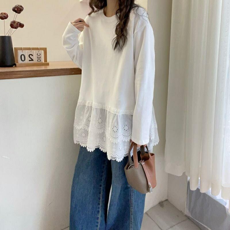 DAKS 薄いグレー レース長袖チュニックと半袖トップスのアンサンブル　38 裾レース トップス レディースレース レーストップス チュニック