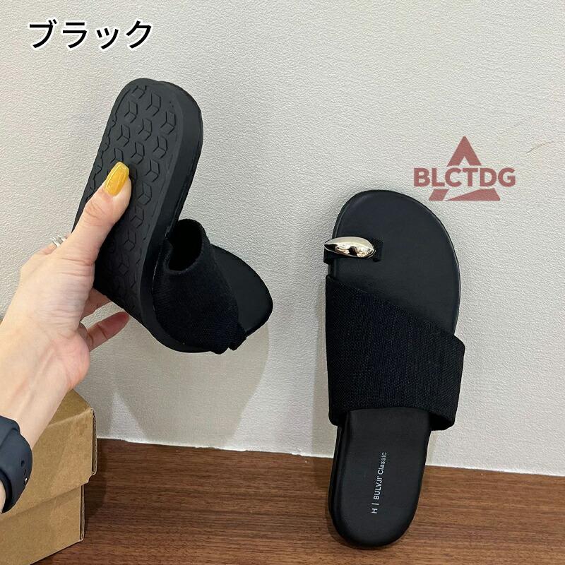 レディース トングサンダル フラット スクエアトゥ ゴールド金具 親指