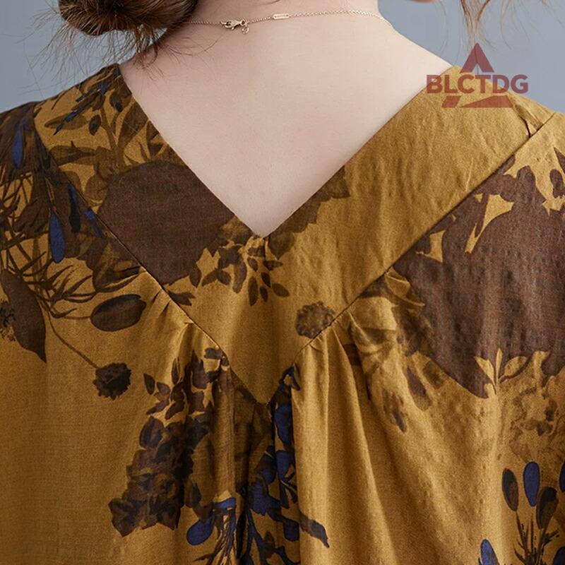 レディース 花柄 ロングワンピース ノースリーブ 前後2way Vネック 綿