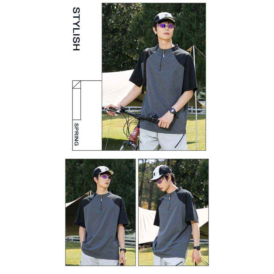 スポーツウェア 半袖 ハーフジップ Tシャツ メンズ レディース 接触冷