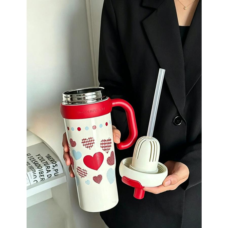 ストロー付きタンブラー 900ml 大容量 真空断熱 保温 保冷 蓋付き