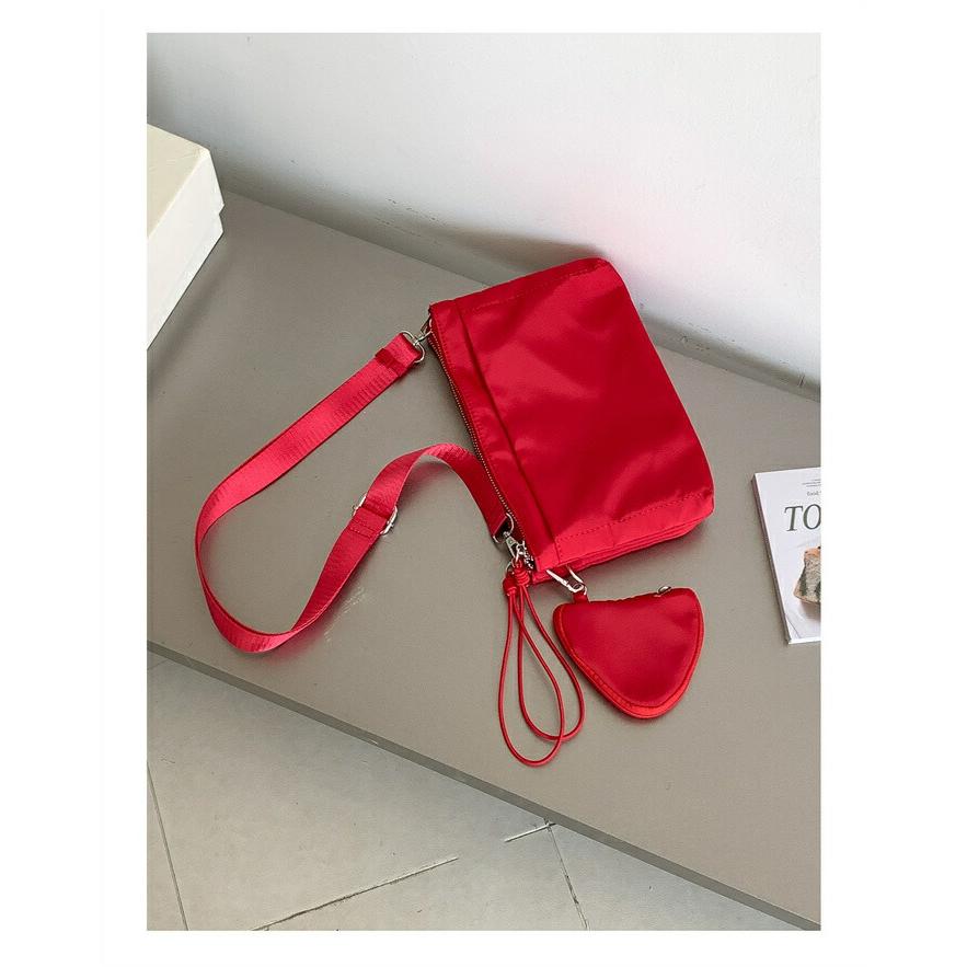 OFF-WHITE ショルダーバッグ 赤 レディース ショルダーバッグ 小さめ ナイロン 軽量 痛くない 撥水 斜