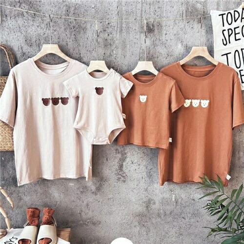 親子ペアルック Tシャツ 半袖 クマ柄 夏 リンクコーデ 親子コーデ 家族 