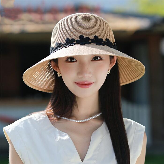 WOLF&RITA 帽子　麦わら帽子　ハット　S size 麦わら帽子 レディース つば広ハット ストローハット 折りたたみ 花