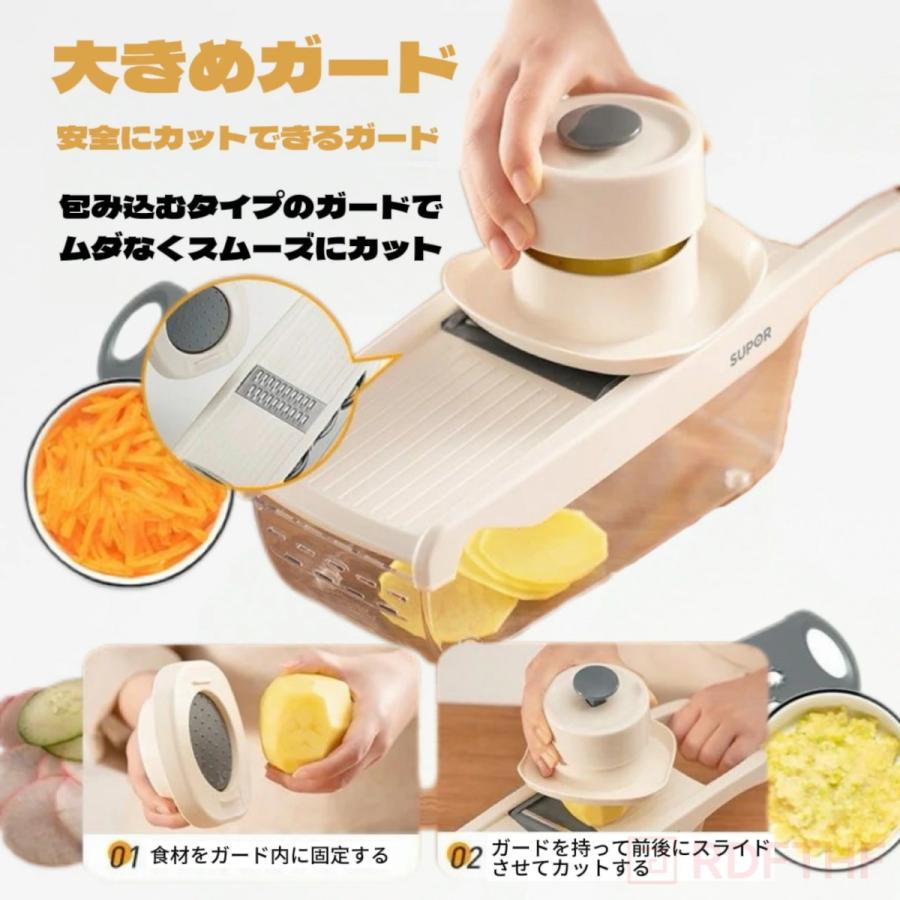野菜スライサー 6in1 多機能 ガード付き 安全設計 野菜カッター 刃交換