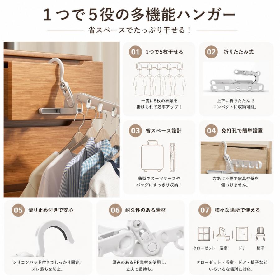UNDERCOVER ハンガー 複数セット 5連ハンガー 10個セット 折りたたみ式 省スペース 穴あけ不要 連結