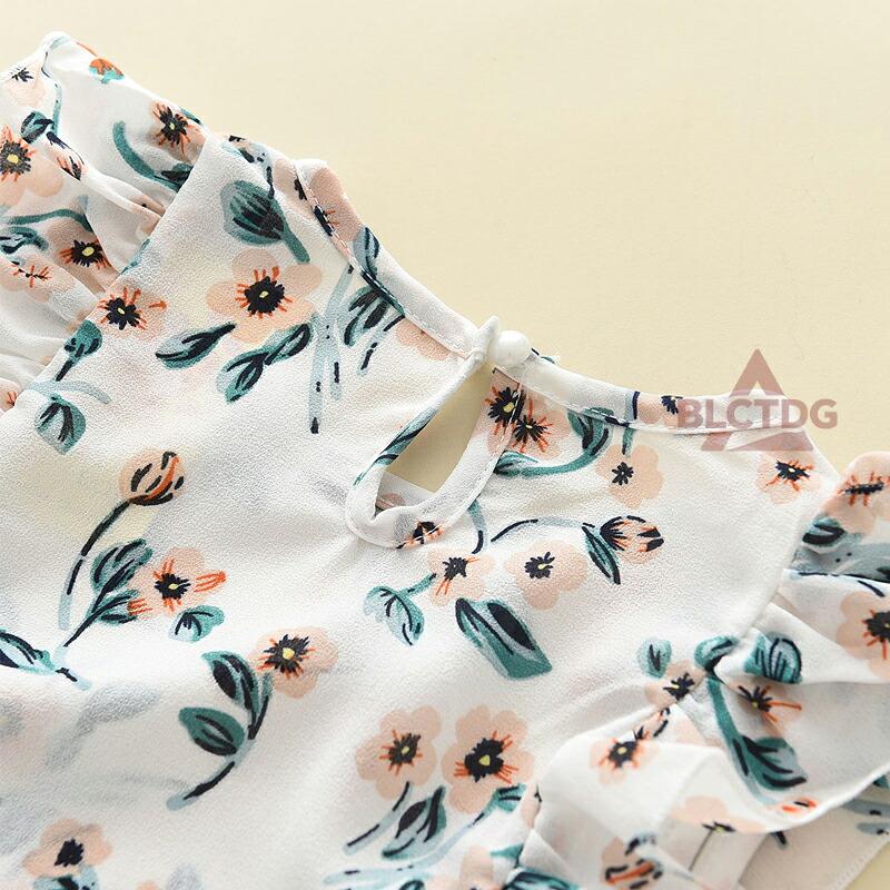 キッズ セットアップ 女の子 夏服 花柄 ノースリーブ 上下セット
