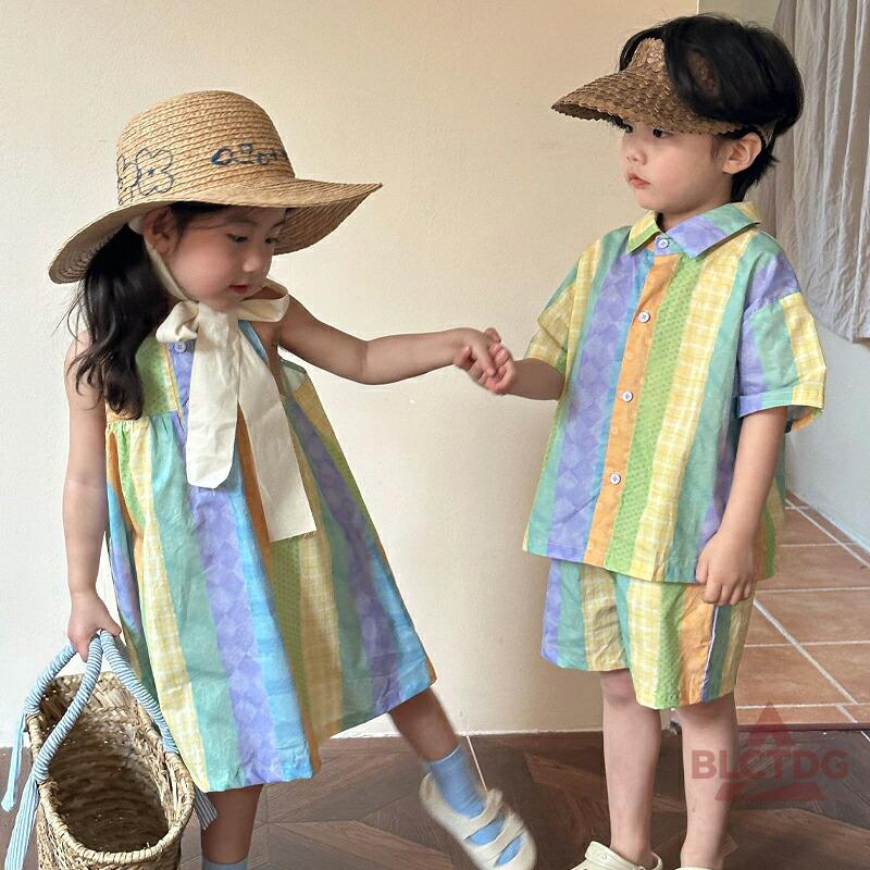 セットアップ キッズ 兄妹 お揃い 上下セット 半袖 シャツ ハーフ