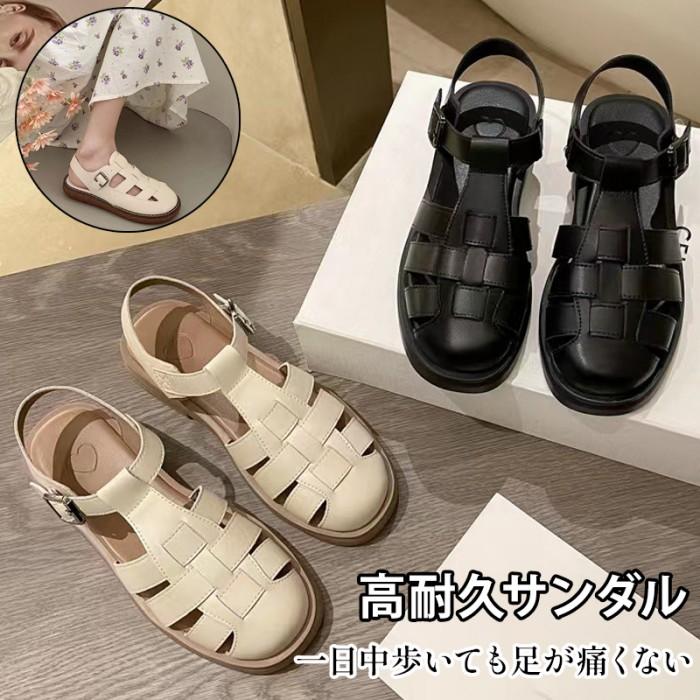 グルカサンダル レディース 厚底 つま先カバー フィッシャーマン ストラップ 編み込み 歩きやすい 疲れにくい 軽量 滑りにくい 春夏 黒 ベージュ シンプル