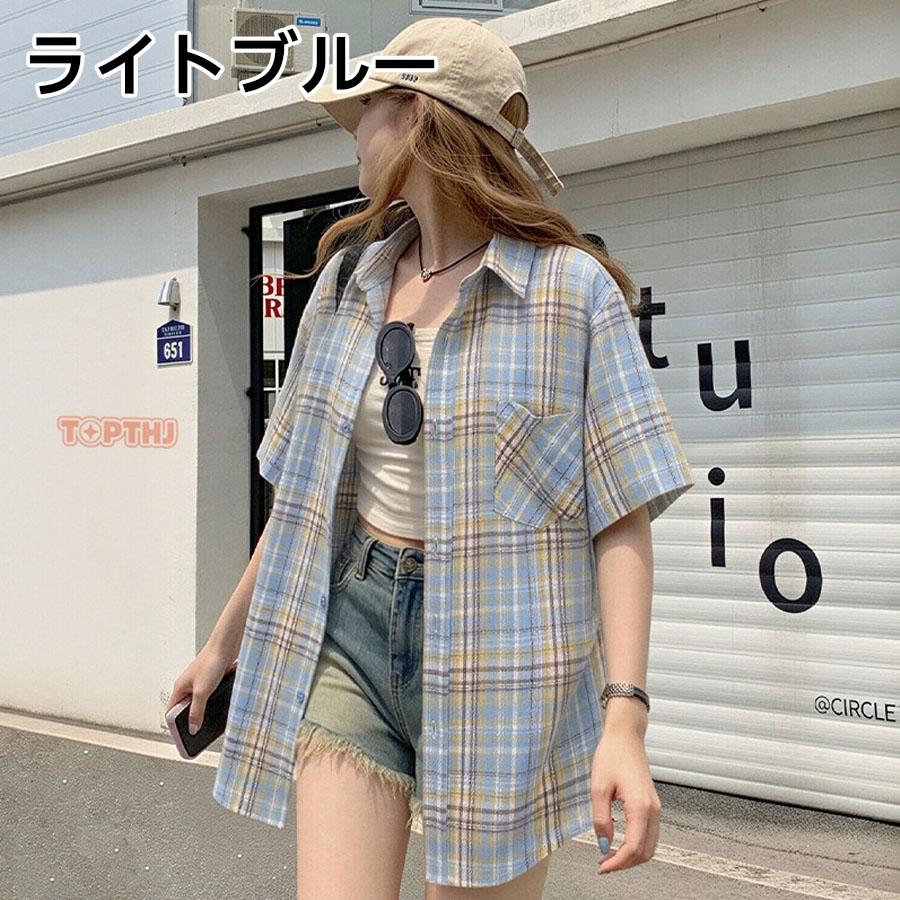 レディース チェックシャツ 半袖 ロング オーバーサイズ ビッグ