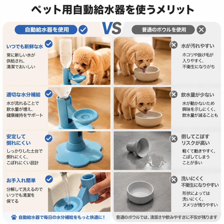 猫 自動給水器 電源不要 ボトル式 給水スタンド 高さ調整可能 逆流防止