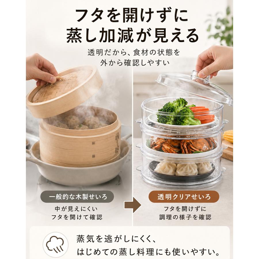 透明せいろ クリアせいろ 蒸し器 中華せいろ 蓋付き 電子レンジ対応 PC