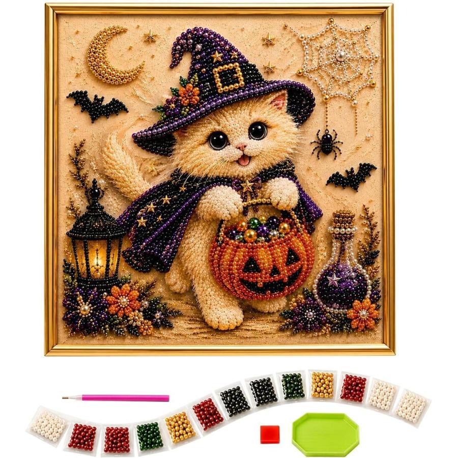 ハロウィン パールアートキット ダイヤモンドアート ビーズアート 猫