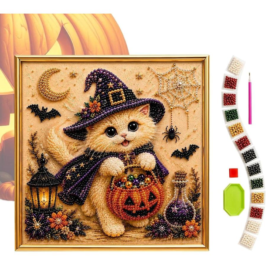 ハロウィン パールアートキット ダイヤモンドアート ビーズアート 猫