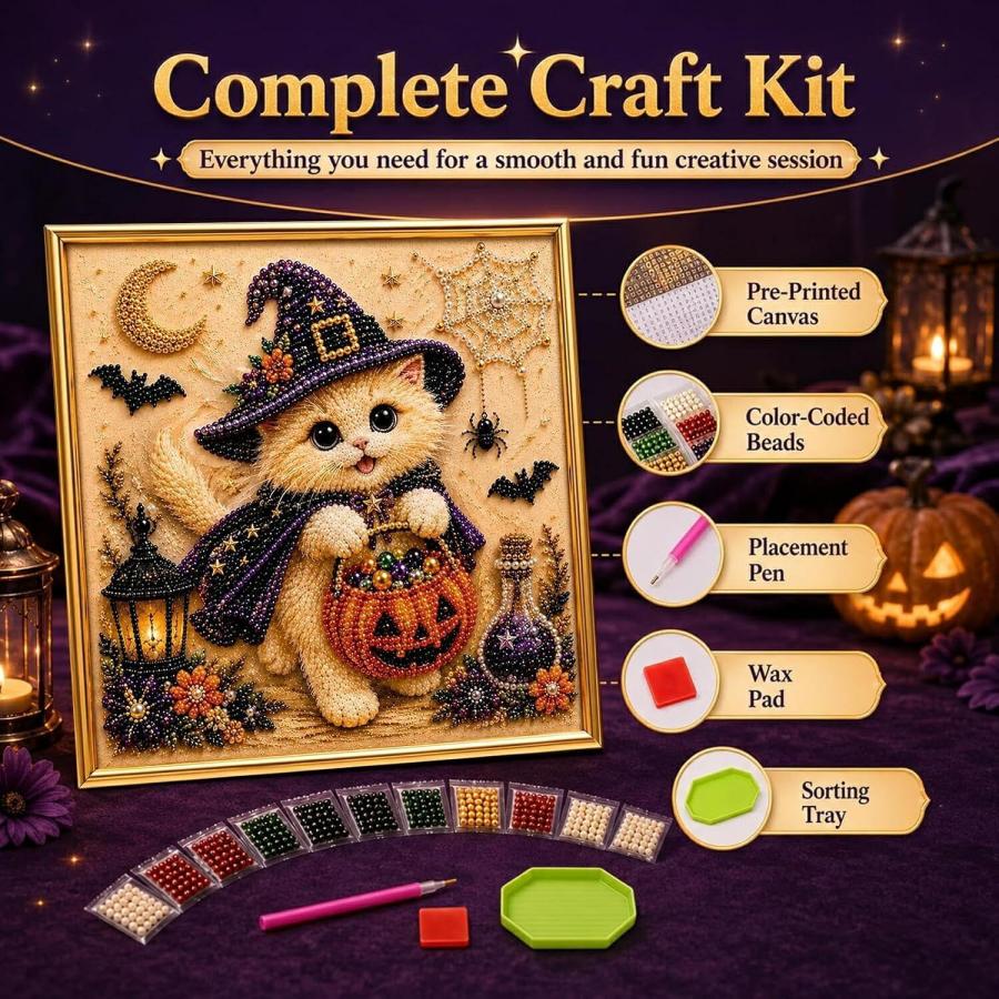 ハロウィン パールアートキット ダイヤモンドアート ビーズアート 猫