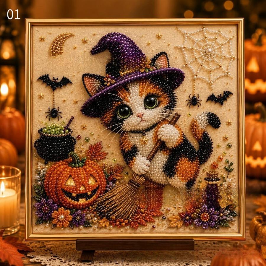 ハロウィン パールアートキット ダイヤモンドアート ビーズアート 猫