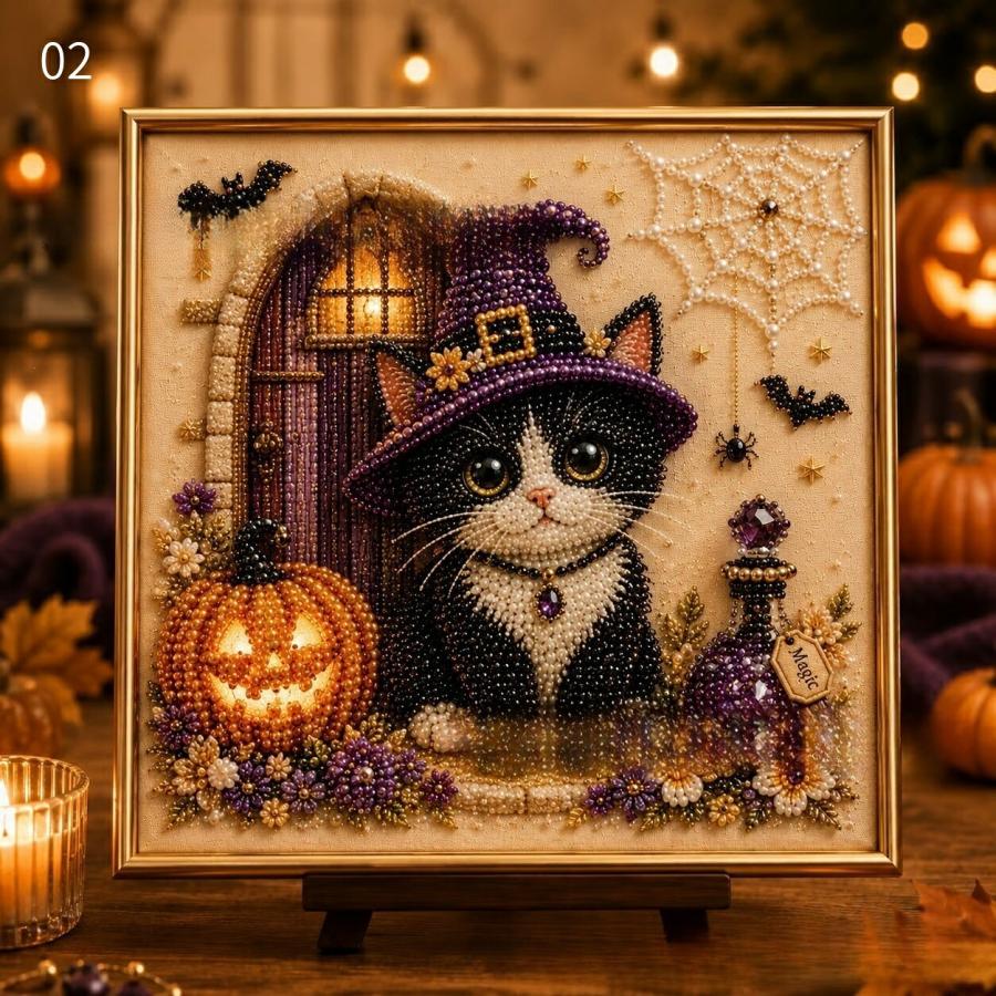 ハロウィン パールアートキット ダイヤモンドアート ビーズアート 猫