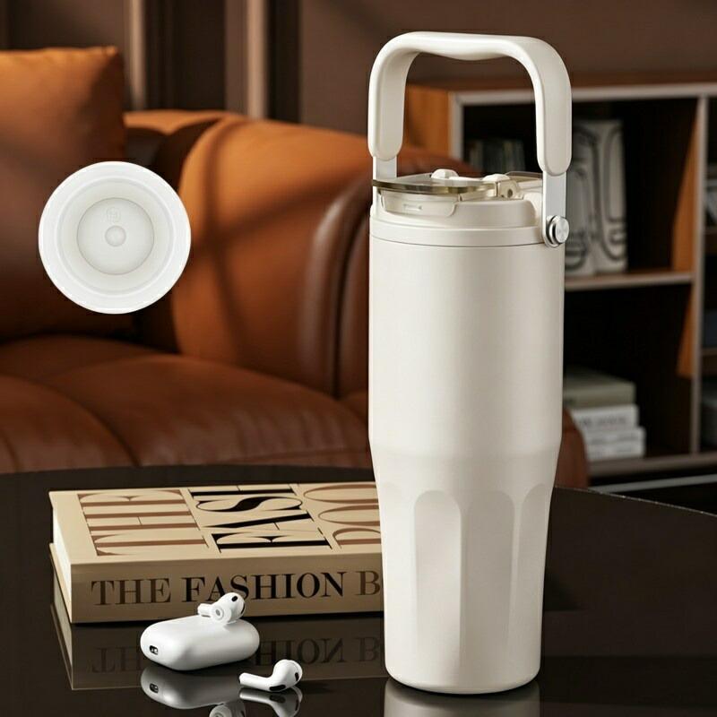 800ml セラミック加工タンブラー 3Way取っ手付き 真空断熱 保温保冷