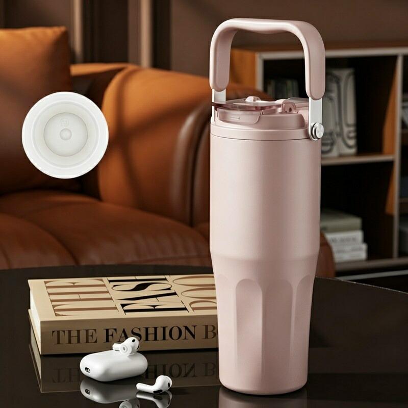 800ml セラミック加工タンブラー 3Way取っ手付き 真空断熱 保温保冷