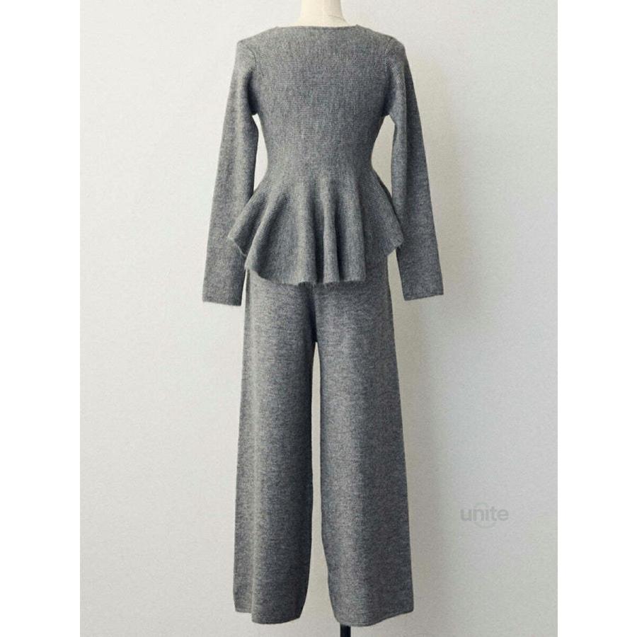 ニット セットアップ 秋冬 パンツセット フレア裾 Vネック 高級感