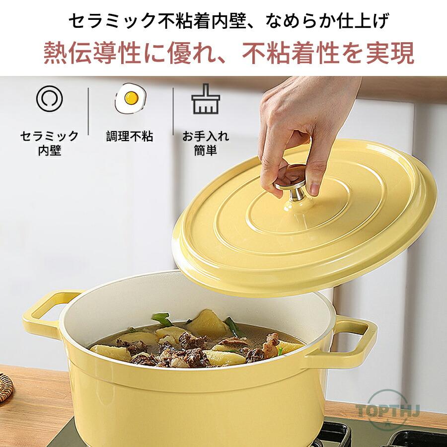 ホーロー鍋 両手 22cm 無水調理 カレー鍋 IH ガス オーブン対応 保温