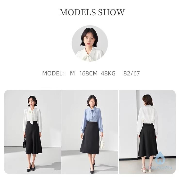 1545【セオリー】とろみリボンボウタイブラウス 長袖 黒 S オフィス 通勤 セレモニー ブラウス レディース 長袖 ボウタイ サテン シルクタッチ