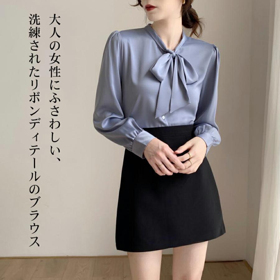 ブラウス ボウタイ 長袖 リボン トップス リボンタイ ワイシャツ