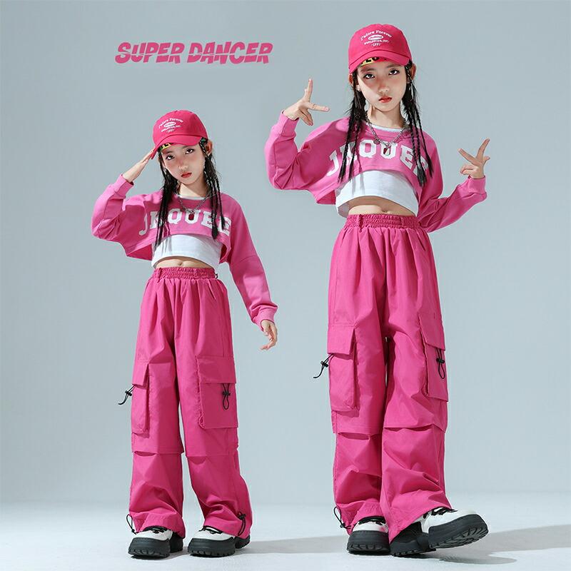 キッズ ダンス衣装 長袖 トップス へそ出し カーゴパンツ かっこいい