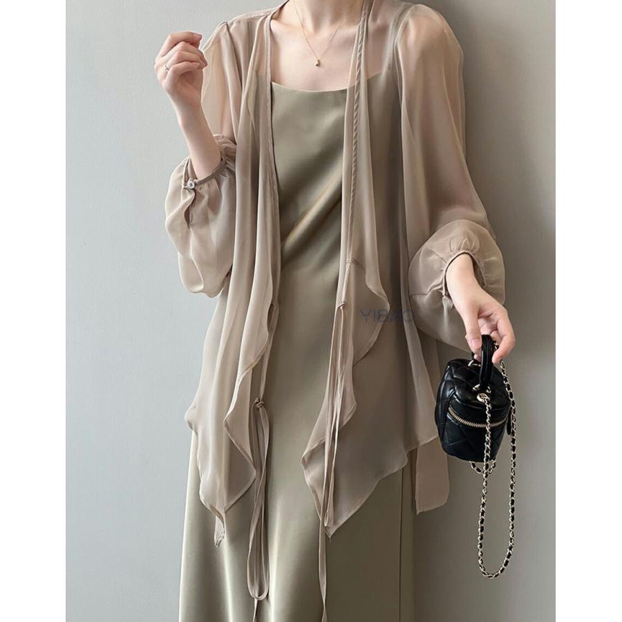ロングカーディガン レディース シフォンカーディガン 夏 ロング