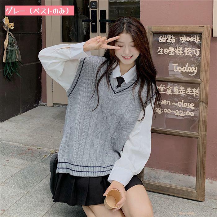 Vネック ニットベスト スクールベスト 上品 女子 学生 制服 ニット