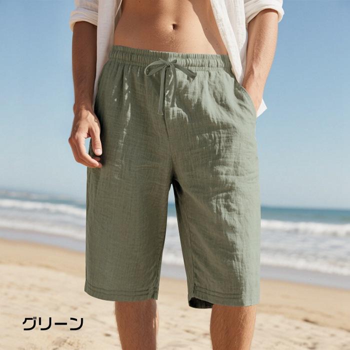 ハーフパンツ ボトムス 綿麻 ビーチウェア リネンショートパンツ 夏