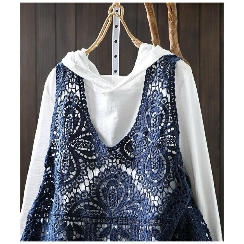透かし編み ベスト タンクトップ レディース 春 夏 サマーベスト