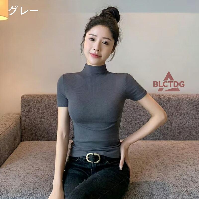 レディース ハーフハイネック トップス プルオーバー tシャツ 半袖
