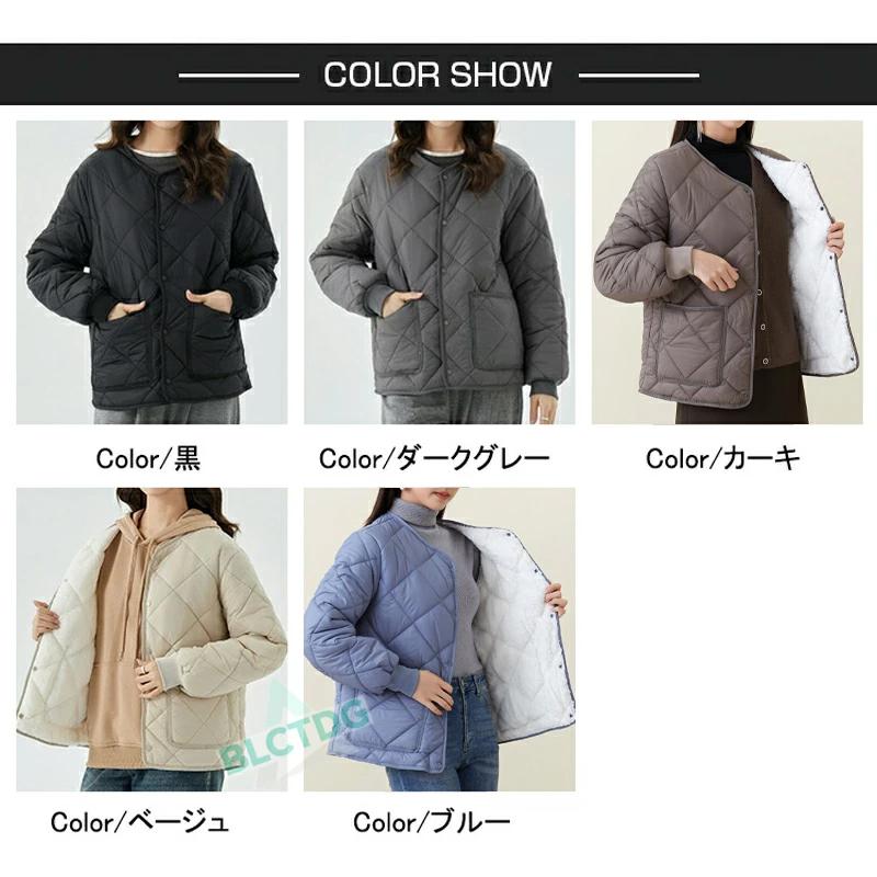 ノーカラー キルティング ジャケット アウター レディース 中綿 