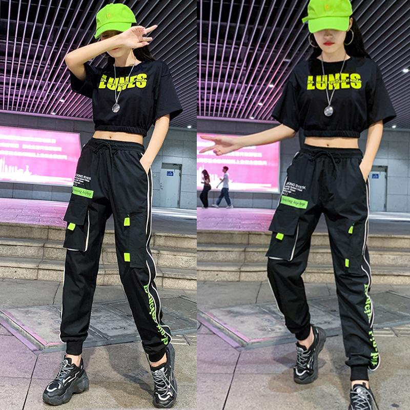 セットアップ レディース へそ出しTシャツ ショート丈 トップス カーゴパンツ ストリート系 原宿 ダンス衣装 ヒップホップ 韓国ファッション