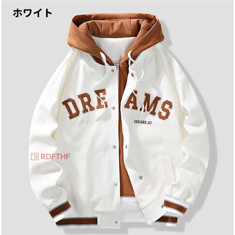 フード付きスタジャン メンズ スタジャン 重ね着風 ジャケット