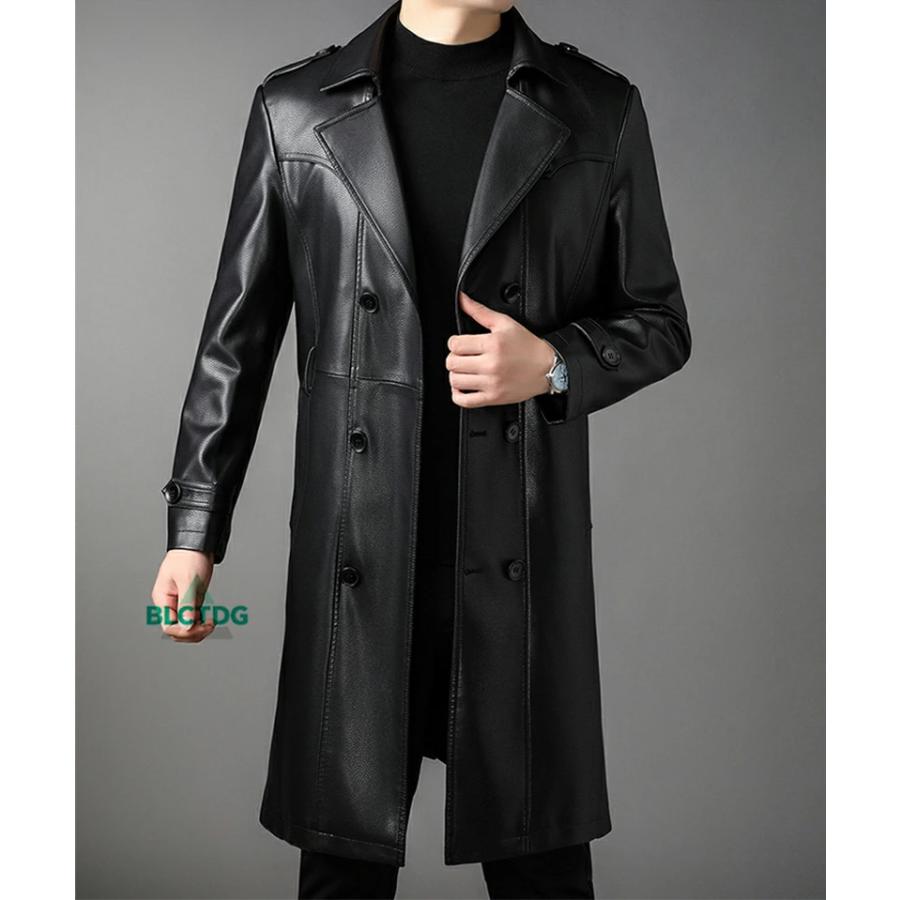 ロングレザーコート メンズ ライダース トレンチコート ロングコート