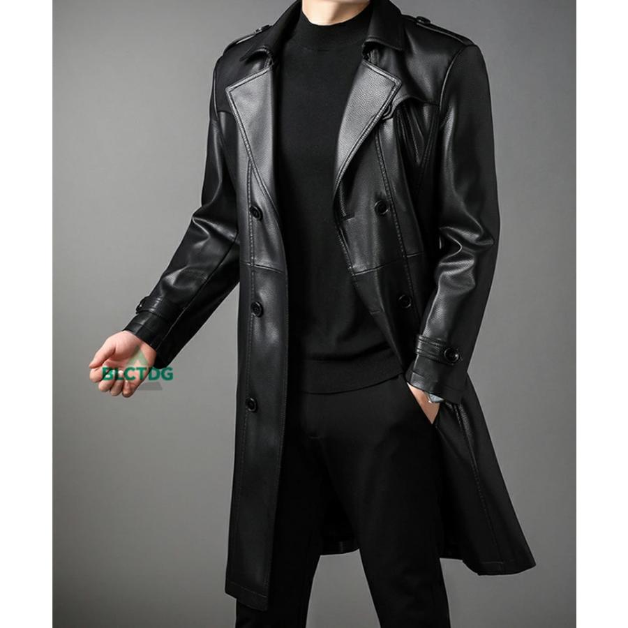 ロングレザーコート メンズ ライダース トレンチコート ロングコート
