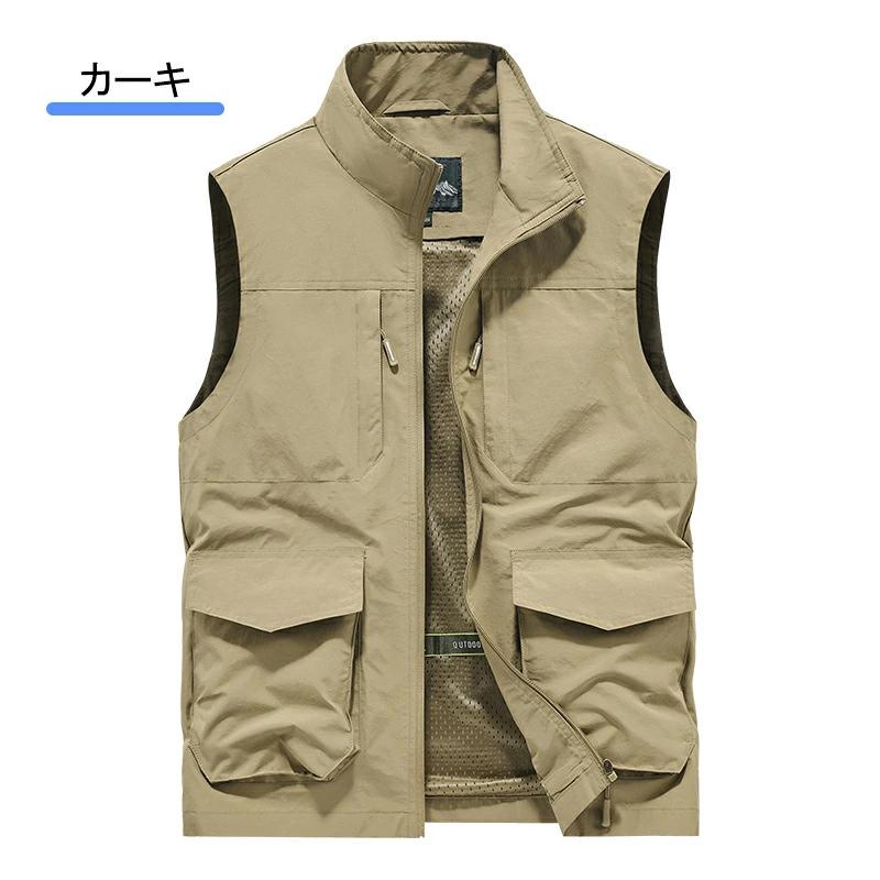 ERU　ゴルフ ベスト　カーキM ベスト メンズ メッシュ ゴルフベスト お釣りベスト 春夏 作業着 農業
