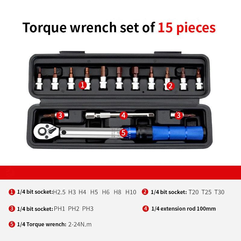 自転車工具セット 15点セット トルクレンチ ロードバイク 自転車用